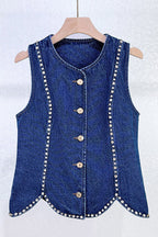 Rhinestone Denim Top in Blue