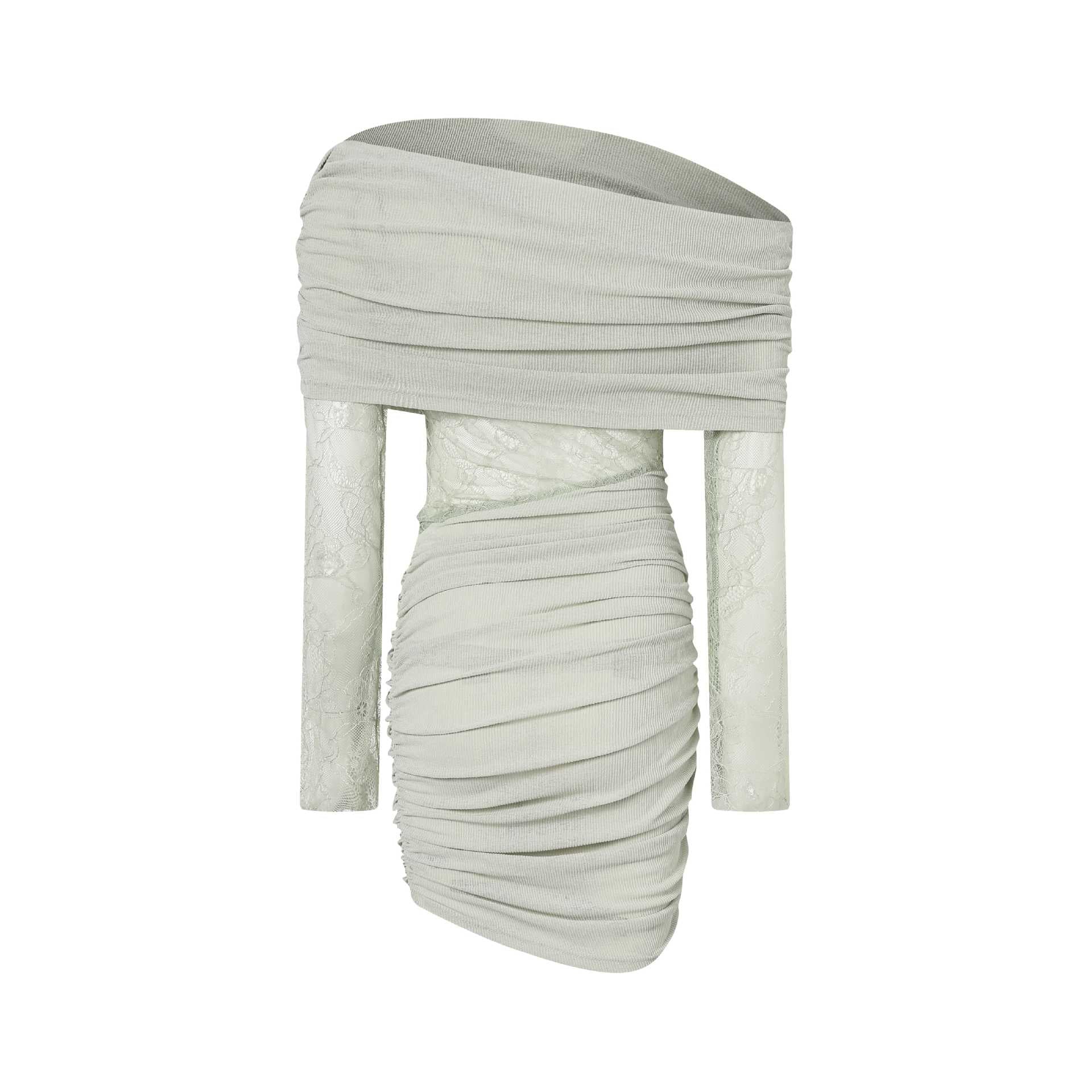 Matcha Lace Strapless Spliced Knitted Mini Dress