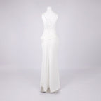 priscilla Strapless Veiled Corset Maxi Dress in white