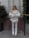 Flowering Girl Women White rabbit fur coat with suit collar