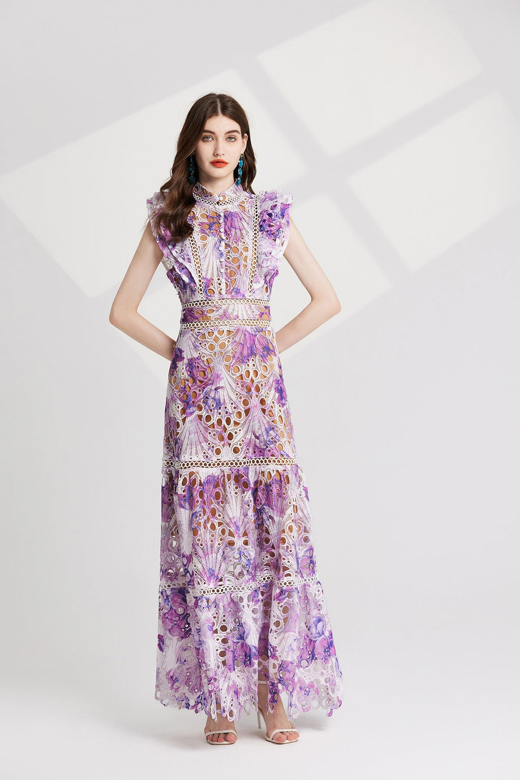 Flowering Girl Women chloe hollow out flower embroidery maxi dress in purple