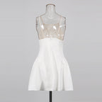 vanessa White mini dress with embroidered lace cape