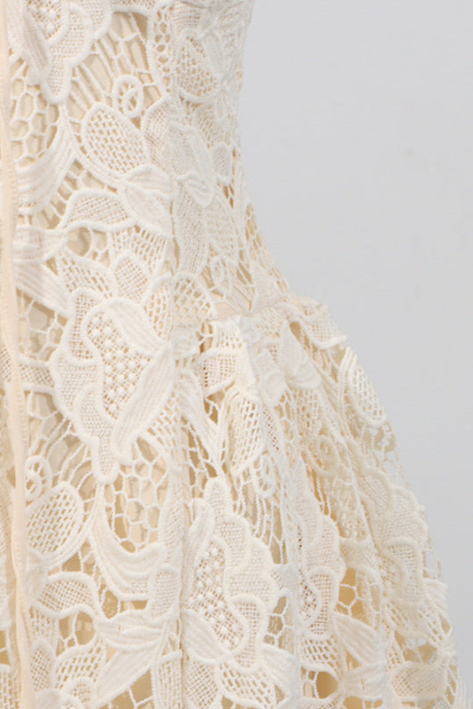 Flowering Girl Women Lace Hollow Sleeveless Mini Dress In Yellow