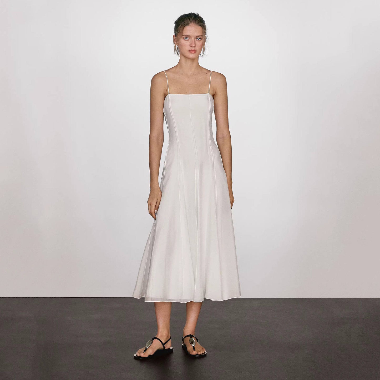 white off-shoulder drape long slip dress
