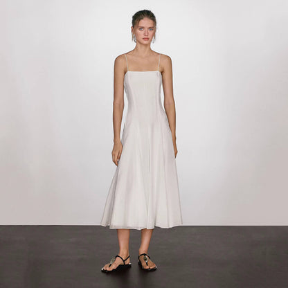 white off-shoulder drape long slip dress