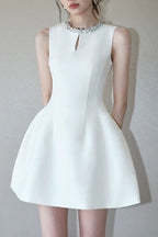 Flowering Girl Women Alyssa Round Neck Diamond Sleeveless Dress In White