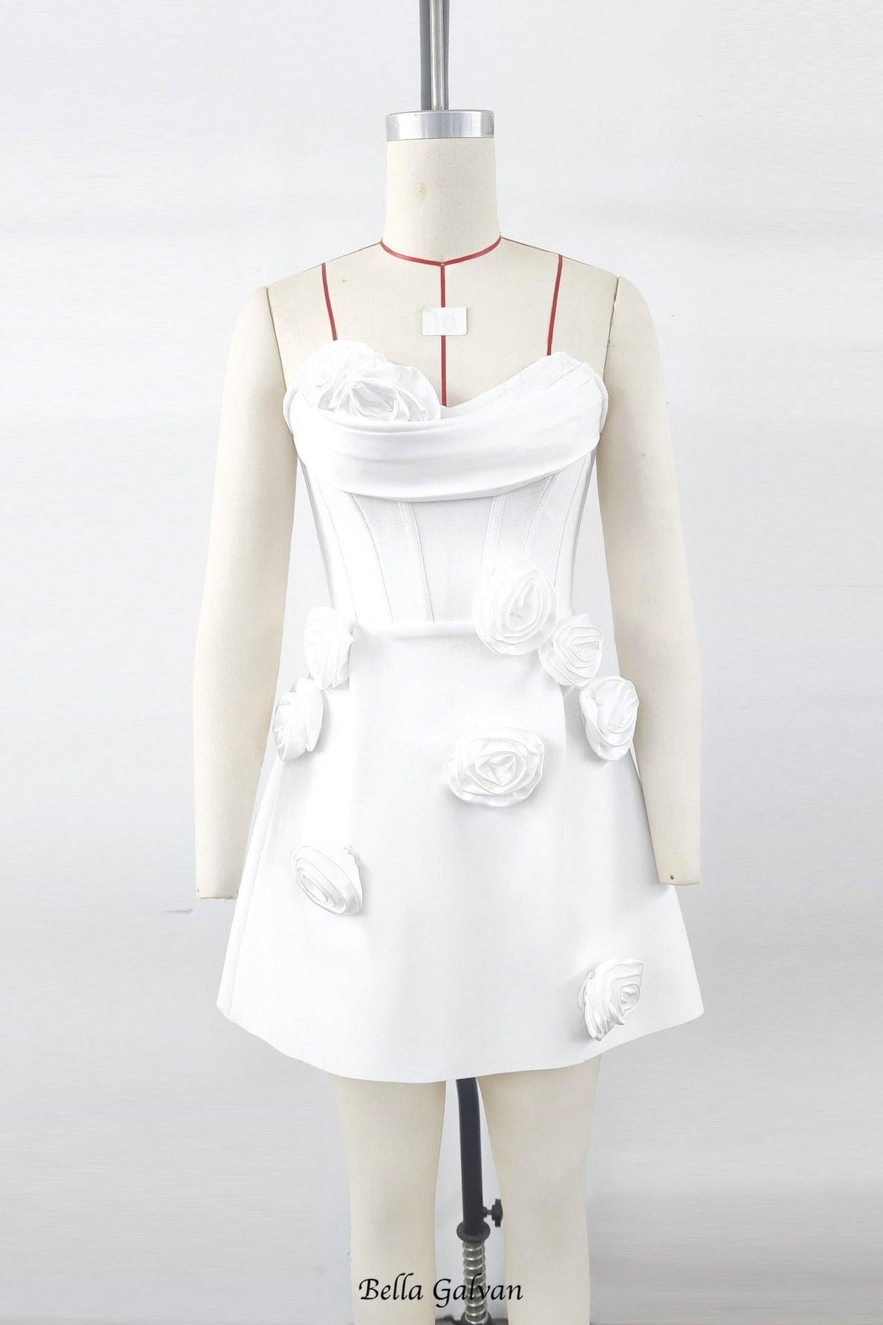 Flowering Girl Women valerie 3d flower embellished strapless mini dress in white
