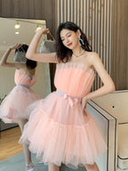 Frederica Bow-Accent Waist-Cinched Strapless Dress - Pink