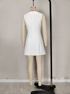Flowering Girl Women Sleeveless Wavy Trim Gold Button Mini Dress
