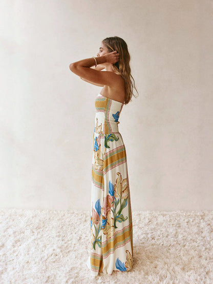Loose linen sleeveless strapless maxi dress