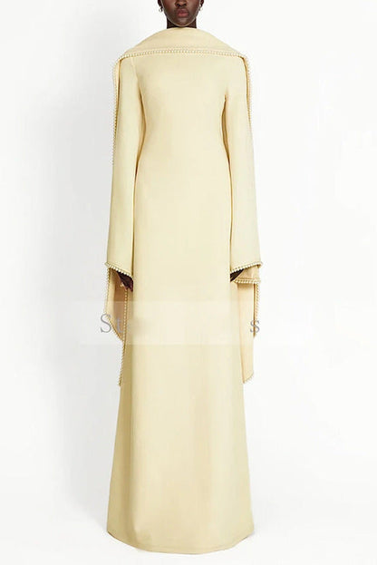 yellow scarf nail bead flared sleeve maxi dress