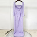 Flowering Girl Women purple square neck long sleeve nail bead diamond maxi dress