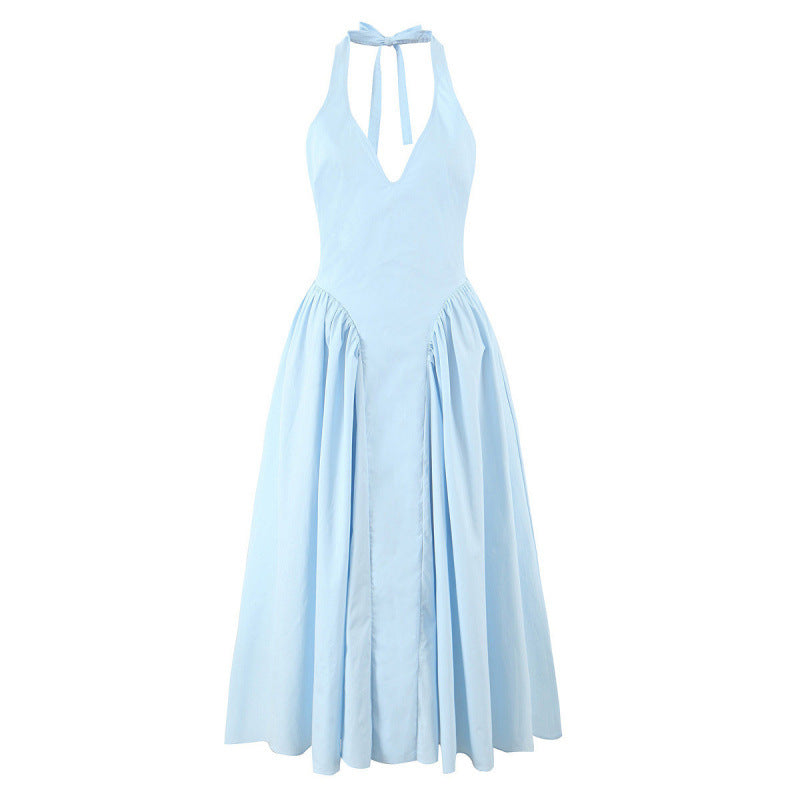 Flowering Girl Women Halter Deep V Flared Maxi Dress