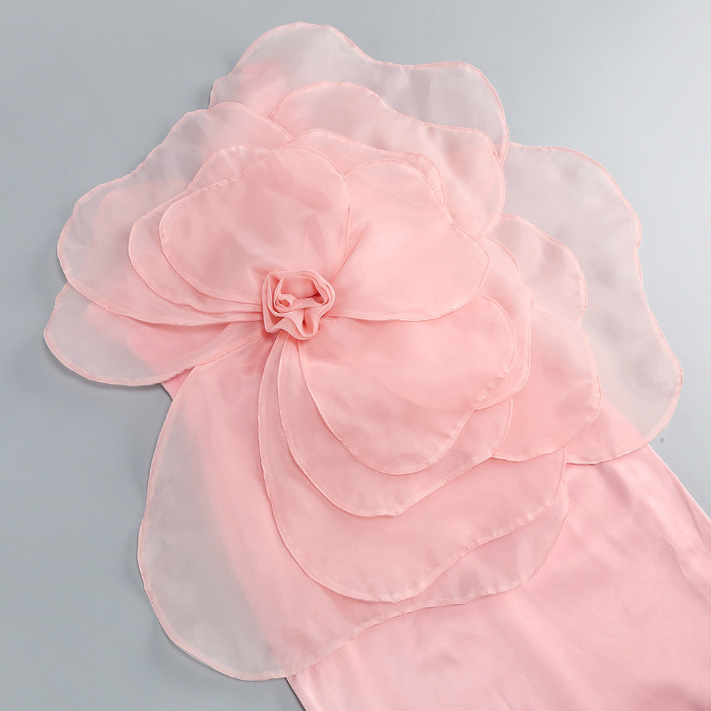 Flowering Girl Women Andrea Mesh Flower One Shoulder Midi Dress In Pink