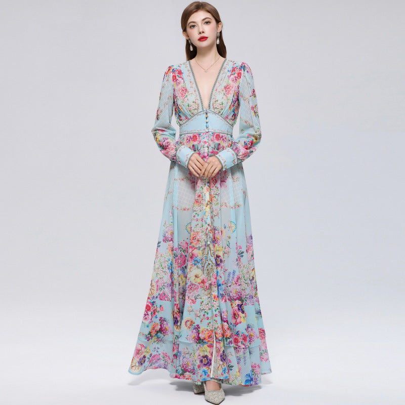Flowering Girl Women xaviera Chiffon mesh A-line printed maxi dress