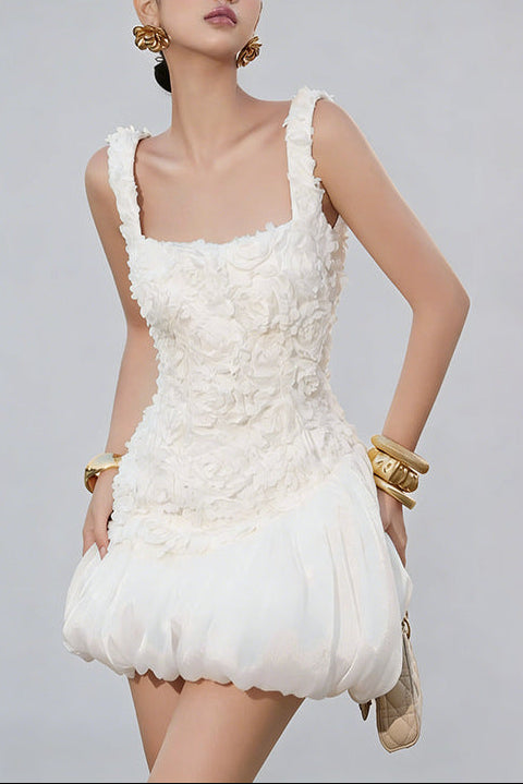 Flowering Girl Women Jocelyn Flower Embellished Puffy Mini Dress In White