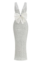 Flowering Girl Women Rebecca Bow Sequin Embellished v Neck Maxi Dress In Silver