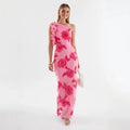 novia one-shoulder 3d flower embroidery bodycon maxi dress - pink