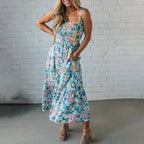 Flowering Girl Women blue Print Slip maxi Dress