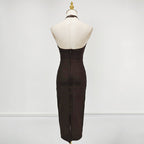 chocolate halter bodycon midi bandage dress