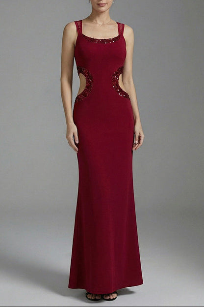 cornelia Beaded cutout Crepe Maxi Dress - burgundy