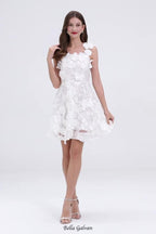 Flowering Girl Women georgia 3d Floral Lace mini Dress in white