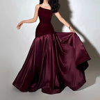 Flowering Girl Women tiffany Irregular splicing strapless maxi dress - burgundy