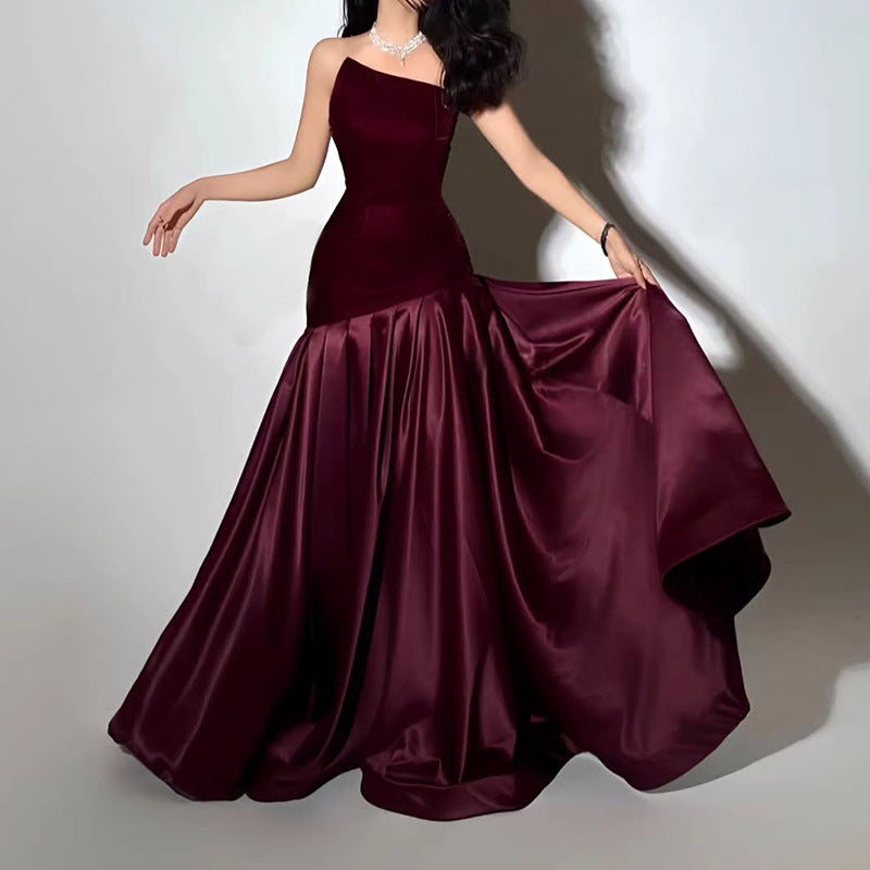 Flowering Girl Women tiffany Irregular splicing strapless maxi dress - burgundy
