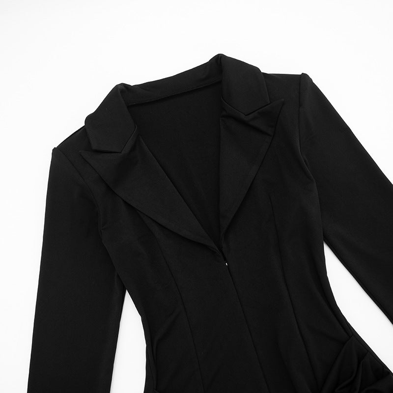 Flowering Girl Women Amelia v-Neck Ruched Blazer Mini Dress In Black