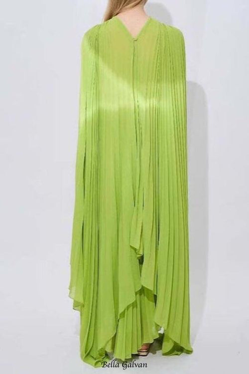 alyssa pleated grass green maxi dress