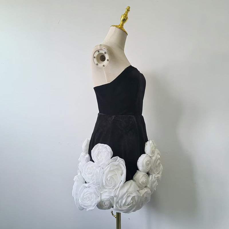Flowering Girl Women flower-embellished-hem black strapless mini dress