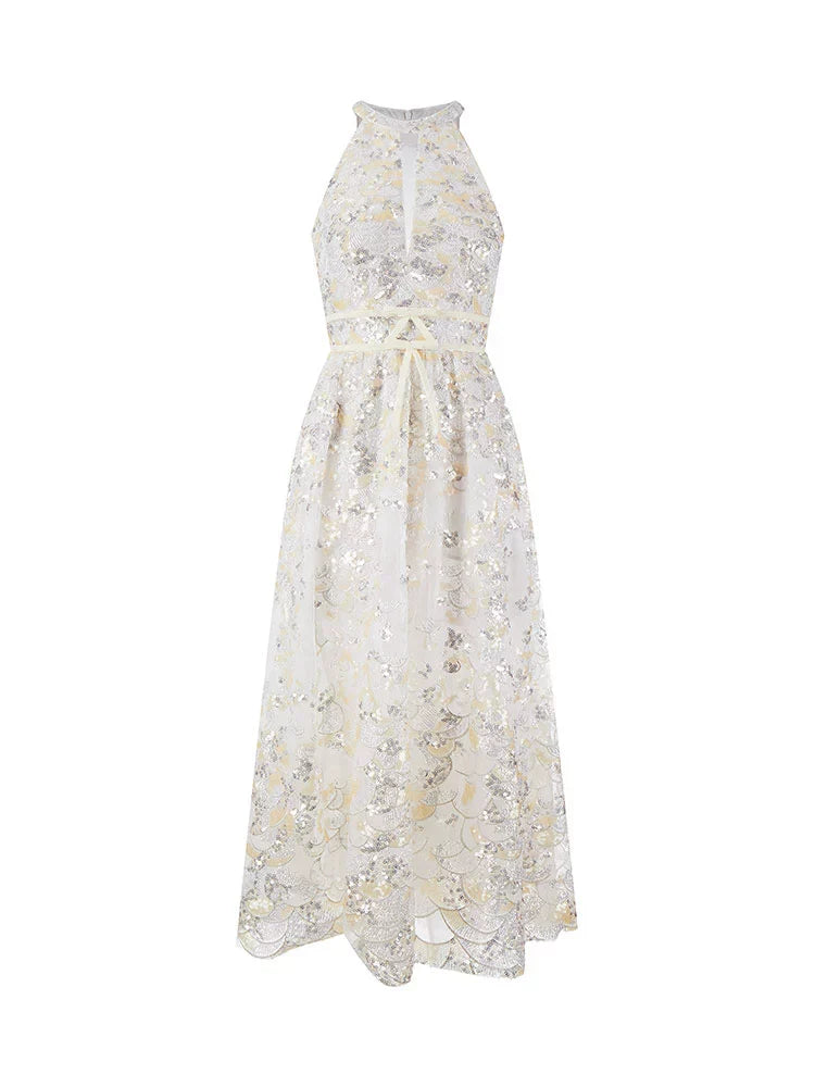 Gold Couture with Floral Embroidery Sequin Banquet Dress