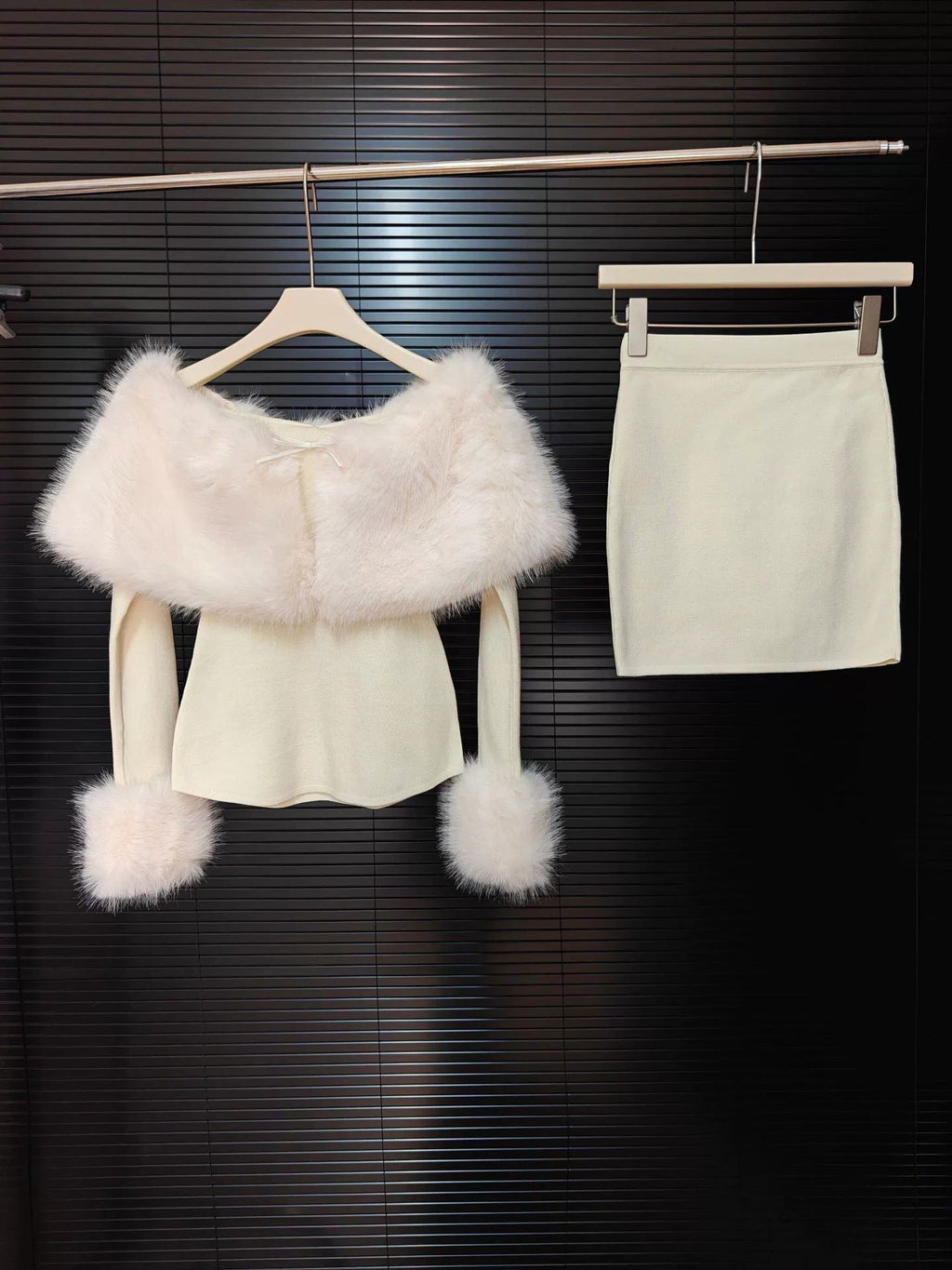 sherry Off Shoulder Furry Skirt Set