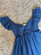 blue sleeveless V-neck mini dress
