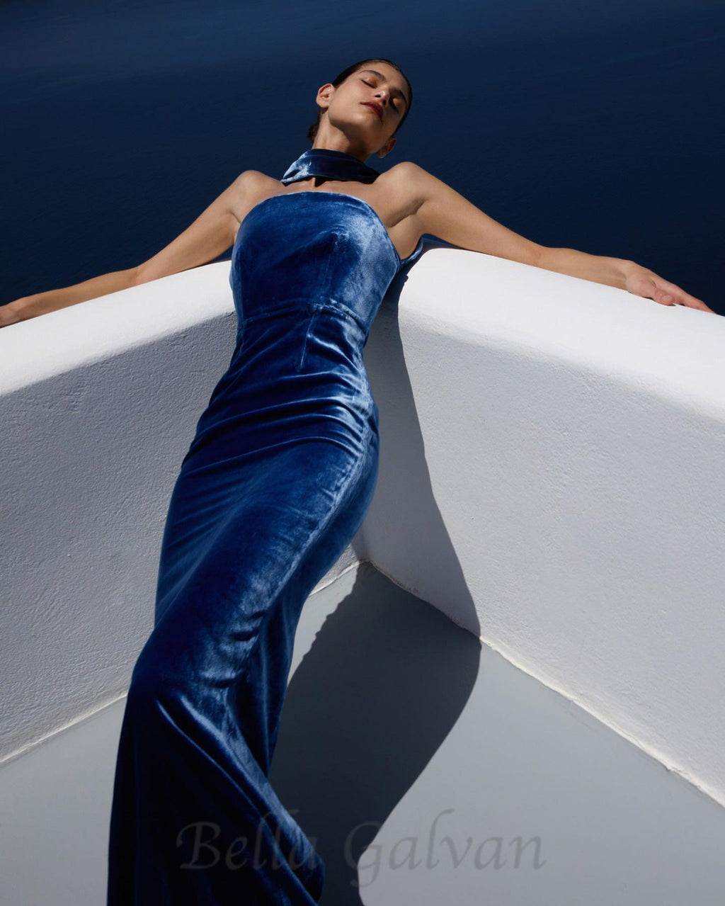 Flowering Girl Women josephine off-shoulder velvet sash gown in blue