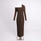 Flowering Girl Women maud One-shoulder pleated high-slit maxi dress - brown