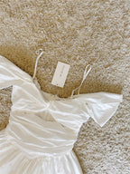 off-shoulder waist-cinching cotton puffy skirt with detachable straps
