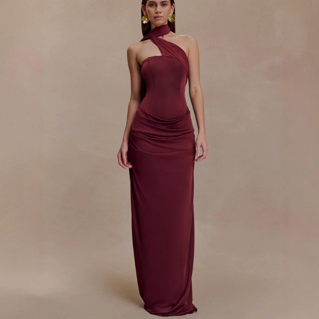 Flowering Girl Women red bandeau sloping shoulder maxi dress