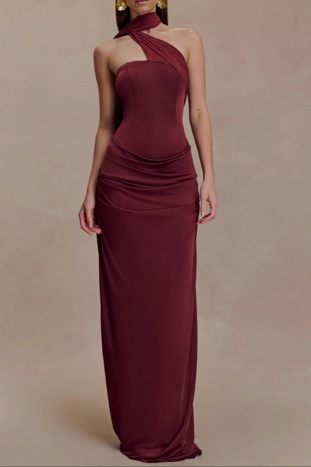 Flowering Girl Women red bandeau sloping shoulder maxi dress