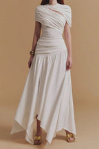 Flowering Girl Women CASSIA Asymmetrical ruched top Midi Skirt set in white