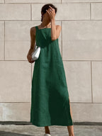 Flowering Girl Women cotton linen side slit strap midi dress