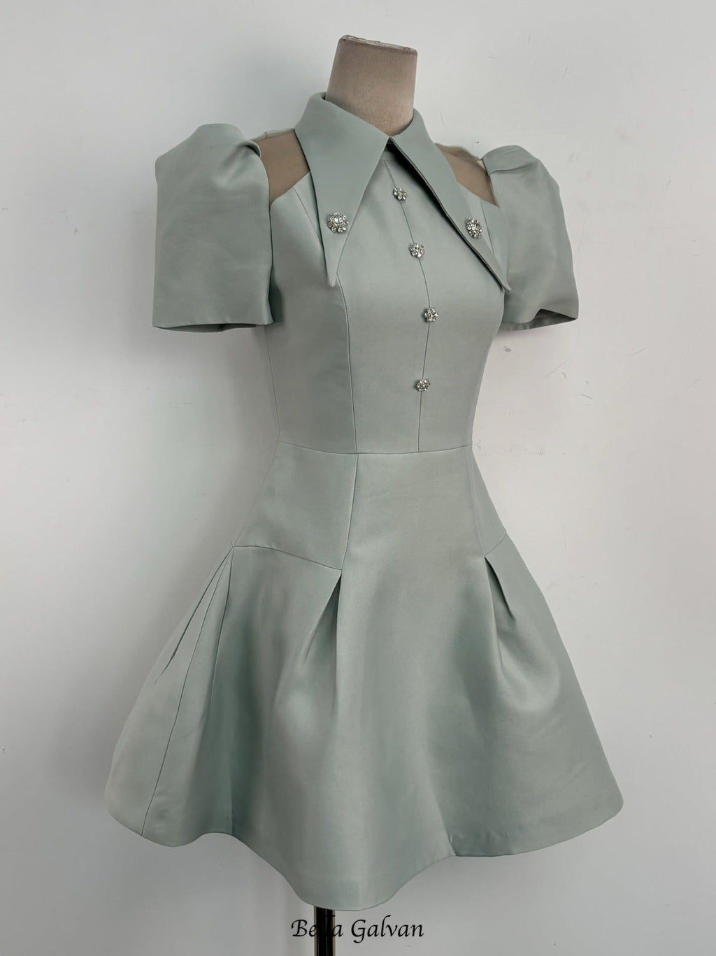 Flowering Girl Women puff sleeve cut out a-line mini dress in green