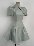Flowering Girl Women puff sleeve cut out a-line mini dress in green