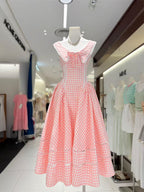 xylia bowknot neck plaid sleeveless midi dress - pink