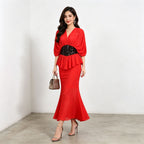 Flowering Girl Women yvette v-neck fishtail bodycon maxi dress - red