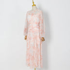 Flowering Girl Women puff long sleeve tiered ruffle hem maxi dress in pink