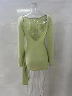 Flowering Girl Women green long sleeve knitted mini dress