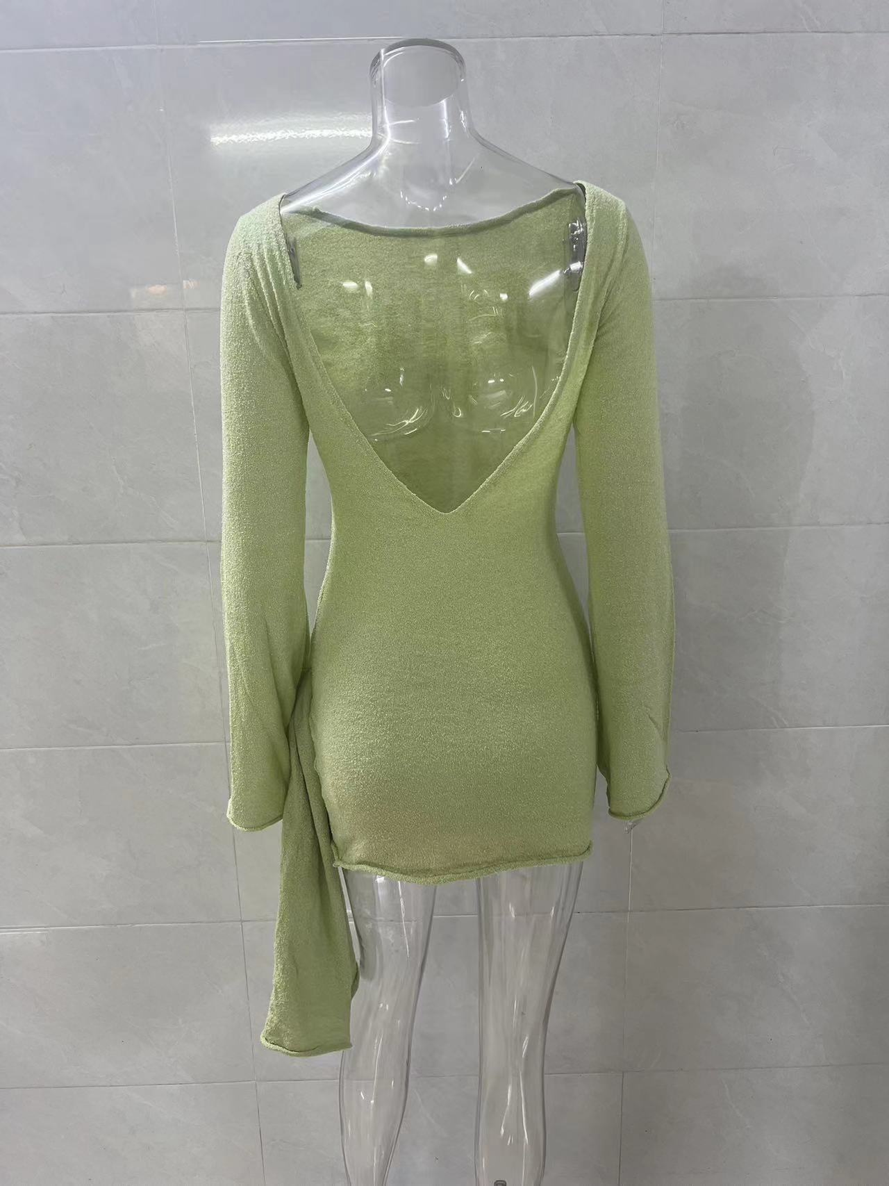 Flowering Girl Women green long sleeve knitted mini dress