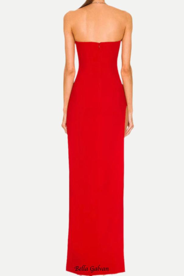 Flowering Girl Women Tube Slit strapless Gown in red
