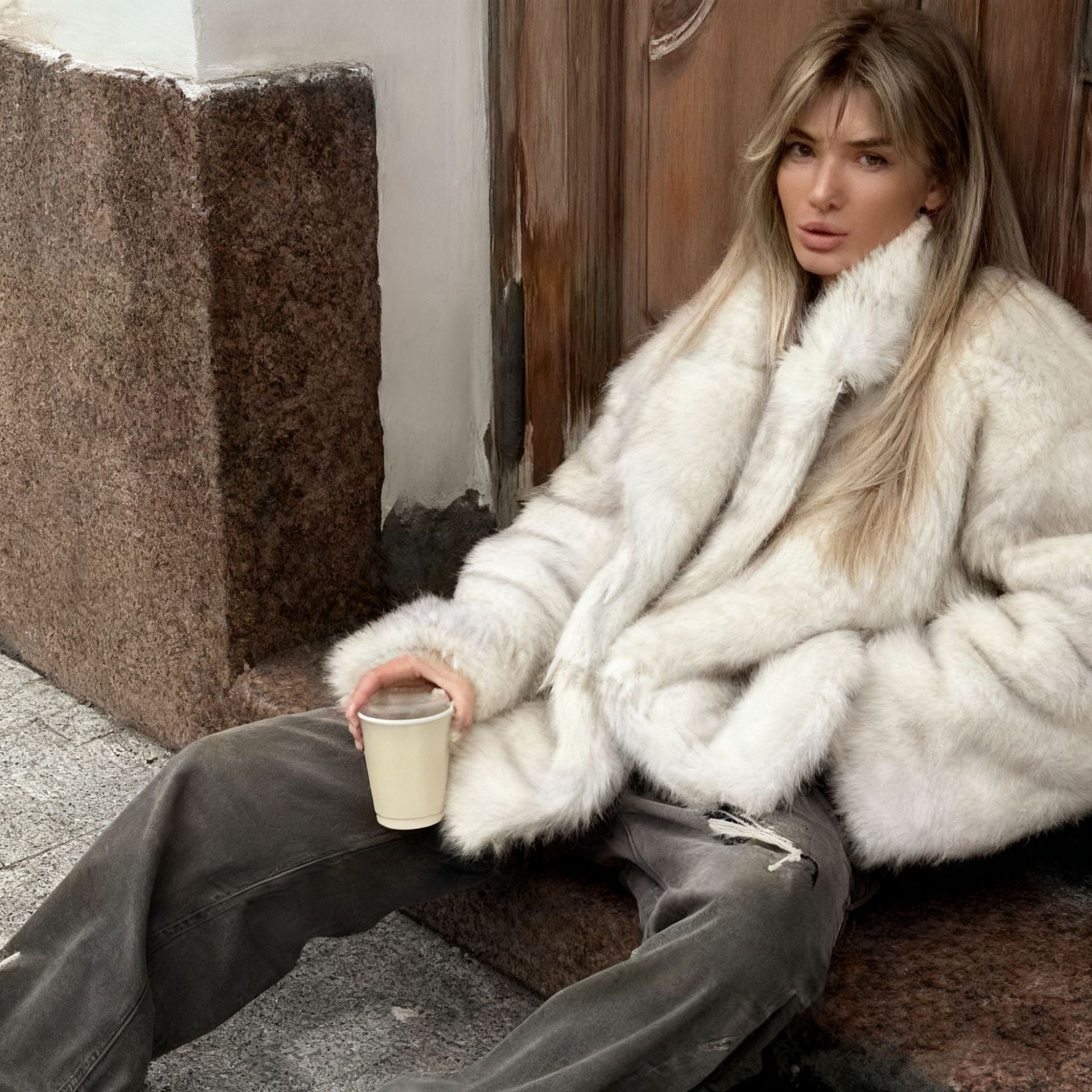 Flowering Girl Women modesty gradient fur coat